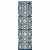 2' X 8' Ivory and Blue Geometric Stain Resistant Indoor Outdoor Area Rug - Homeroots - Flyclothing LLC