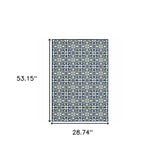 2' X 4' Ivory and Blue Geometric Stain Resistant Indoor Outdoor Area Rug - Homeroots - Flyclothing LLC
