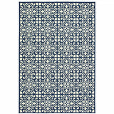 7' X 10' Ivory and Blue Geometric Stain Resistant Indoor Outdoor Area Rug - Homeroots - Flyclothing LLC
