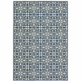 9' X 13' Ivory and Blue Geometric Stain Resistant Indoor Outdoor Area Rug - Homeroots - Flyclothing LLC