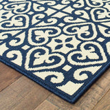 9' X 13' Ivory and Blue Geometric Stain Resistant Indoor Outdoor Area Rug - Homeroots - Flyclothing LLC