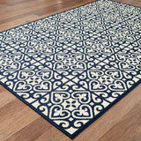 9' X 13' Ivory and Blue Geometric Stain Resistant Indoor Outdoor Area Rug - Homeroots - Flyclothing LLC