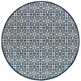 8' X 8' Ivory and Blue Round Geometric Stain Resistant Indoor Outdoor Area Rug - Homeroots - Flyclothing LLC