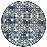 8' X 8' Ivory and Blue Round Geometric Stain Resistant Indoor Outdoor Area Rug - Homeroots - Flyclothing LLC