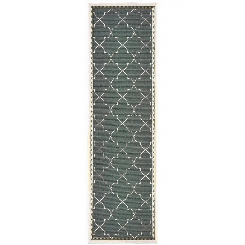 2' X 8' Gray and Ivory Geometric Stain Resistant Indoor Outdoor Area Rug - Homeroots - Flyclothing LLC