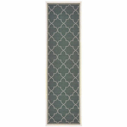 2' X 8' Gray and Ivory Geometric Stain Resistant Indoor Outdoor Area Rug - Homeroots - Flyclothing LLC
