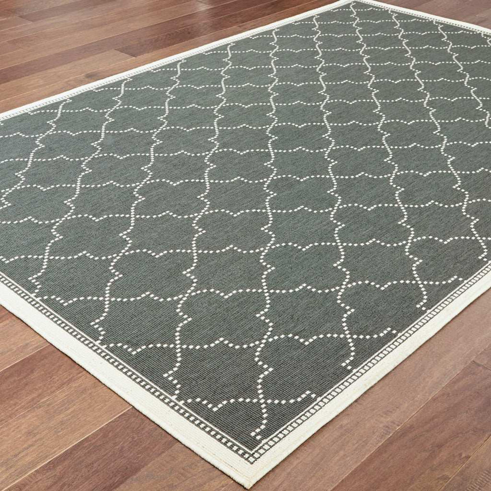 5' X 8' Gray and Ivory Geometric Stain Resistant Indoor Outdoor Area Rug - Homeroots - Flyclothing LLC