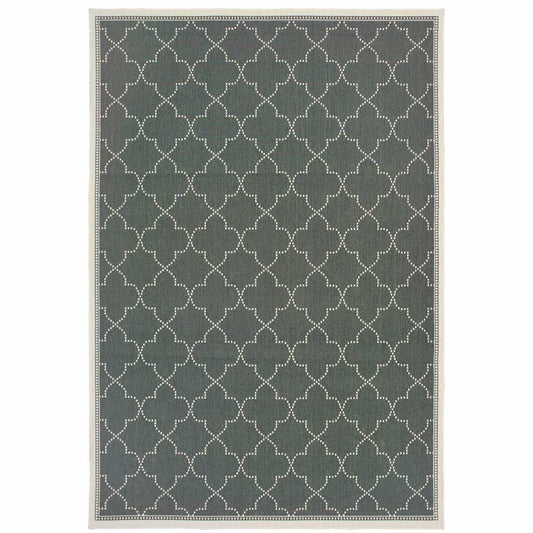 8' X 11' Gray and Ivory Geometric Stain Resistant Indoor Outdoor Area Rug - Homeroots - Flyclothing LLC