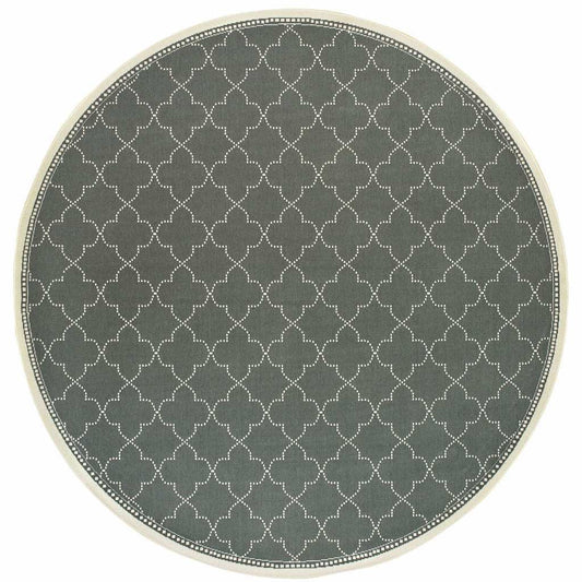 8' X 8' Gray and Ivory Round Geometric Stain Resistant Indoor Outdoor Area Rug - Homeroots - Flyclothing LLC
