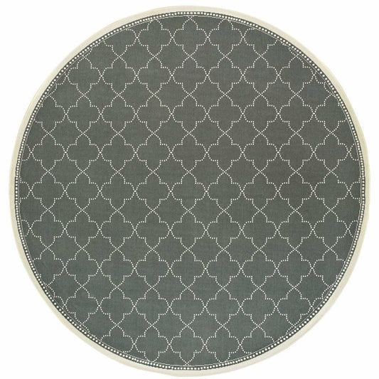 8' X 8' Gray and Ivory Round Geometric Stain Resistant Indoor Outdoor Area Rug - Homeroots - Flyclothing LLC
