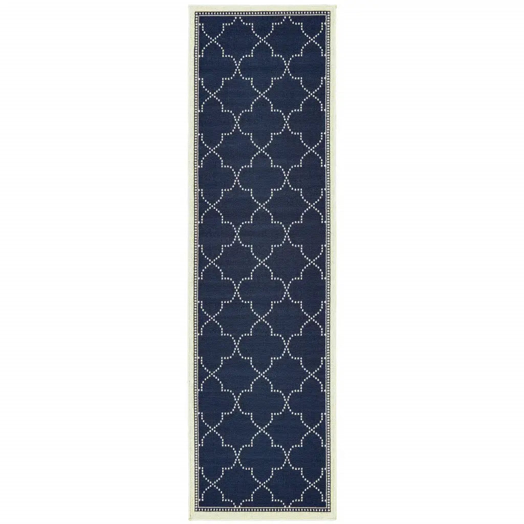 2' X 8' Blue and Ivory Geometric Stain Resistant Indoor Outdoor Area Rug - Homeroots - Flyclothing LLC