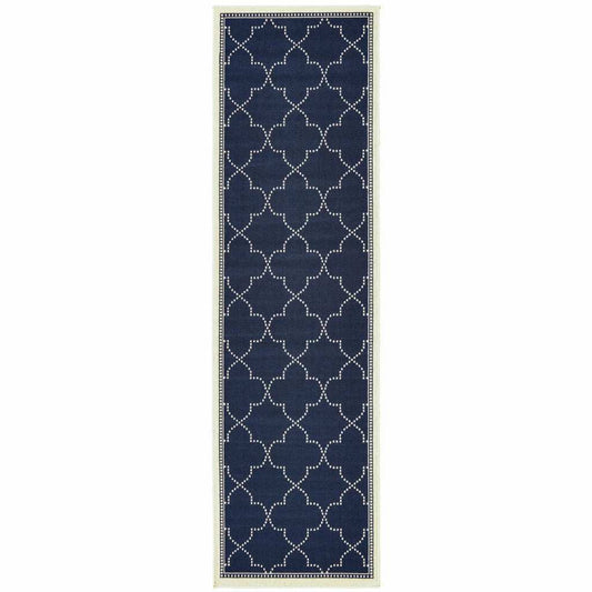 2' X 8' Blue and Ivory Geometric Stain Resistant Indoor Outdoor Area Rug - Homeroots - Flyclothing LLC