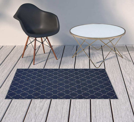 2' X 4' Blue and Ivory Geometric Stain Resistant Indoor Outdoor Area Rug - Homeroots - Flyclothing LLC