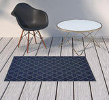 2' X 4' Blue and Ivory Geometric Stain Resistant Indoor Outdoor Area Rug - Homeroots