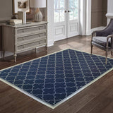 2' X 4' Blue and Ivory Geometric Stain Resistant Indoor Outdoor Area Rug - Homeroots - Flyclothing LLC