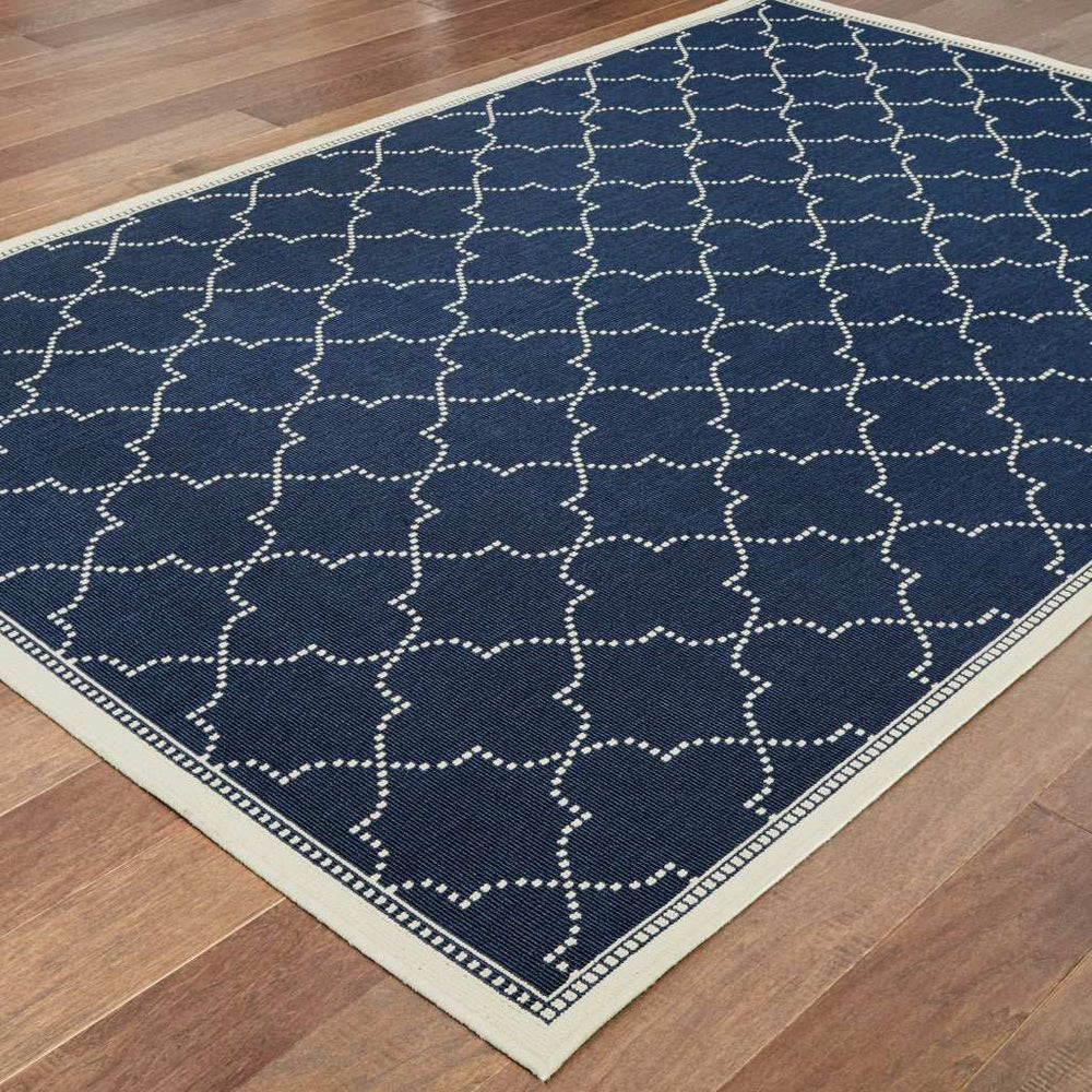 2' X 4' Blue and Ivory Geometric Stain Resistant Indoor Outdoor Area Rug - Homeroots - Flyclothing LLC
