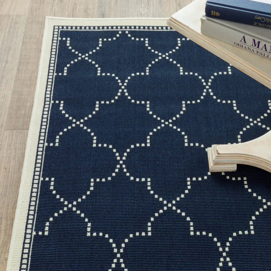 2' X 4' Blue and Ivory Geometric Stain Resistant Indoor Outdoor Area Rug - Homeroots - Flyclothing LLC