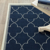 2' X 4' Blue and Ivory Geometric Stain Resistant Indoor Outdoor Area Rug - Homeroots - Flyclothing LLC