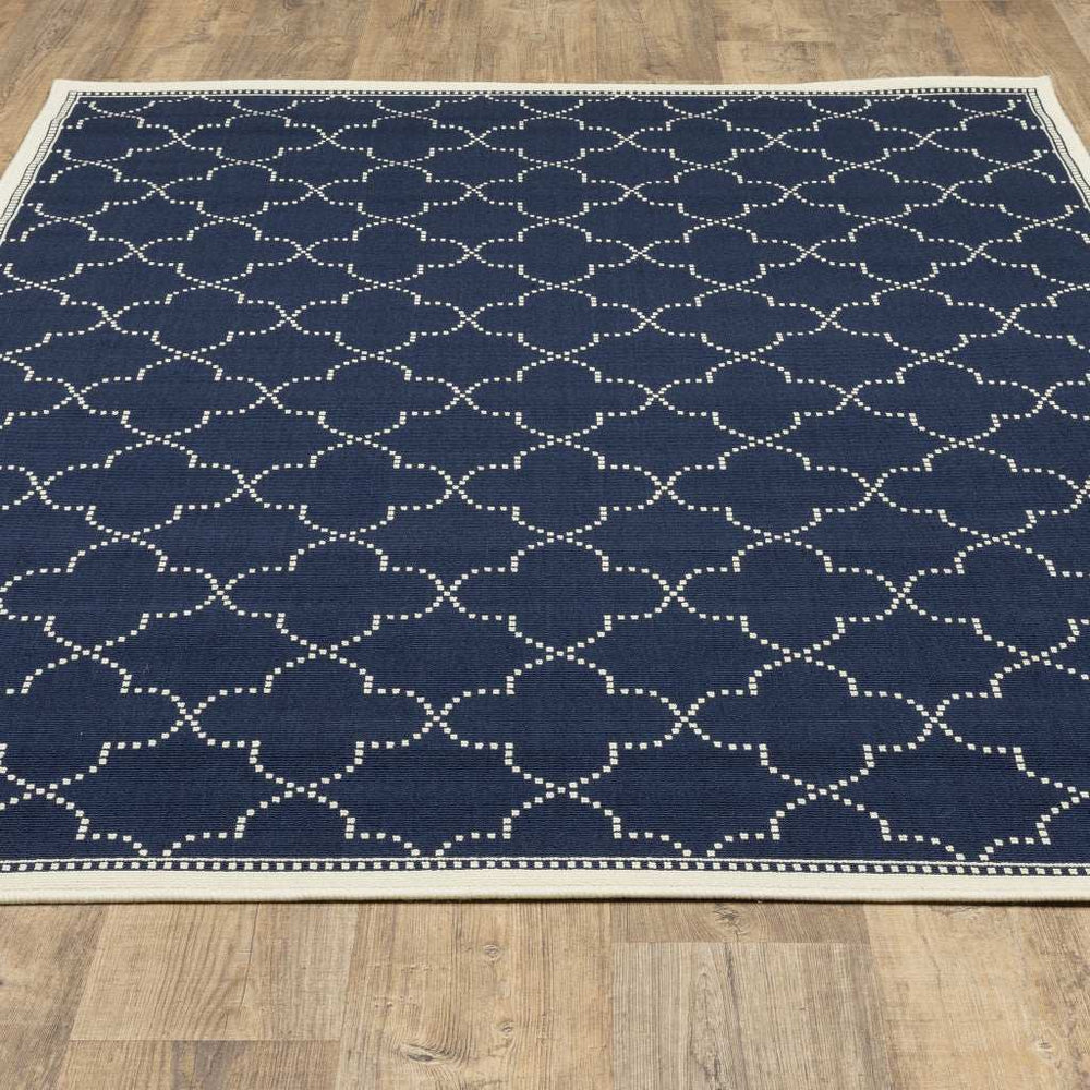 2' X 4' Blue and Ivory Geometric Stain Resistant Indoor Outdoor Area Rug - Homeroots - Flyclothing LLC