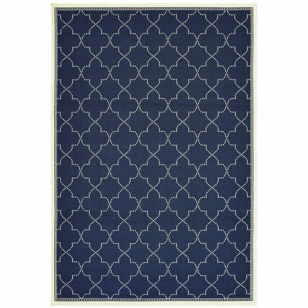 4' X 6' Blue and Ivory Geometric Stain Resistant Indoor Outdoor Area Rug - Homeroots - Flyclothing LLC