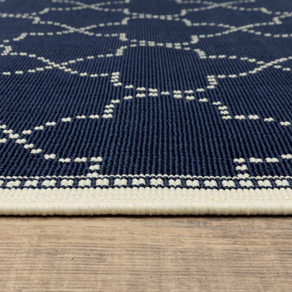 4' X 6' Blue and Ivory Geometric Stain Resistant Indoor Outdoor Area Rug - Homeroots - Flyclothing LLC