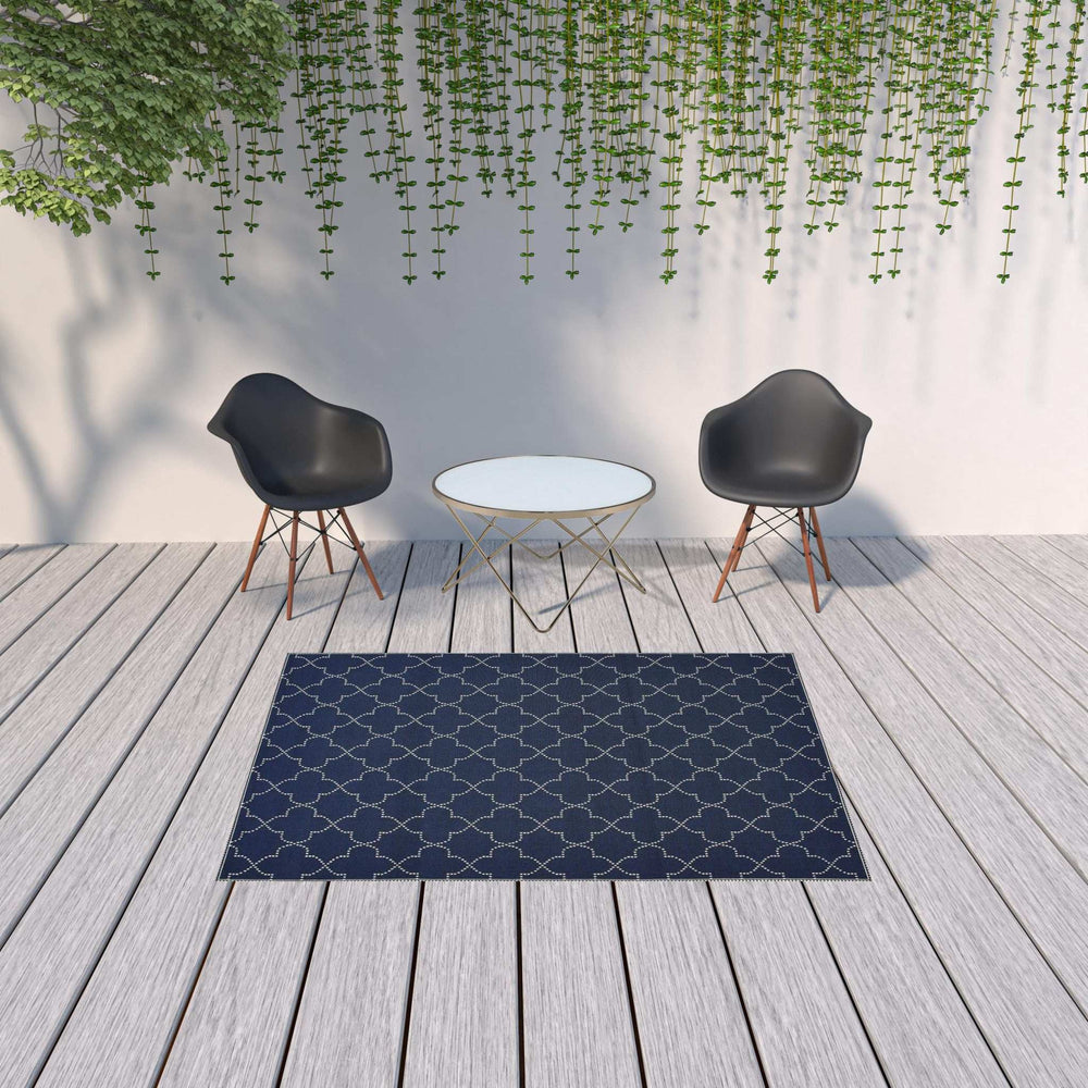 5' X 8' Blue and Ivory Geometric Stain Resistant Indoor Outdoor Area Rug - Homeroots - Flyclothing LLC