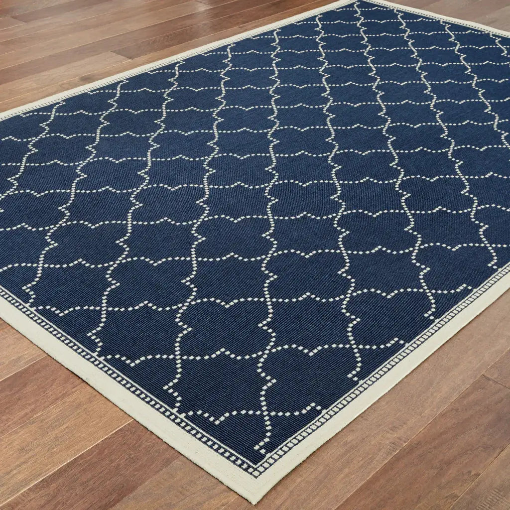 5' X 8' Blue and Ivory Geometric Stain Resistant Indoor Outdoor Area Rug - Homeroots - Flyclothing LLC