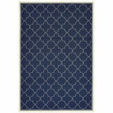 7' X 10' Blue and Ivory Geometric Stain Resistant Indoor Outdoor Area Rug - Homeroots - Flyclothing LLC