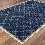 7' X 10' Blue and Ivory Geometric Stain Resistant Indoor Outdoor Area Rug - Homeroots - Flyclothing LLC