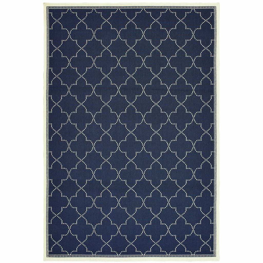 9' X 13' Blue and Ivory Geometric Stain Resistant Indoor Outdoor Area Rug - Homeroots - Flyclothing LLC