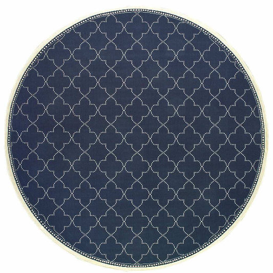 8' X 8' Blue and Ivory Round Geometric Stain Resistant Indoor Outdoor Area Rug - Homeroots - Flyclothing LLC