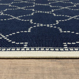 8' X 8' Blue and Ivory Round Geometric Stain Resistant Indoor Outdoor Area Rug - Homeroots - Flyclothing LLC