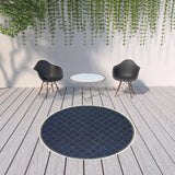 8' X 8' Blue and Ivory Round Geometric Stain Resistant Indoor Outdoor Area Rug - Homeroots