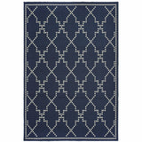 2' X 4' Blue and Ivory Geometric Stain Resistant Indoor Outdoor Area Rug - Homeroots