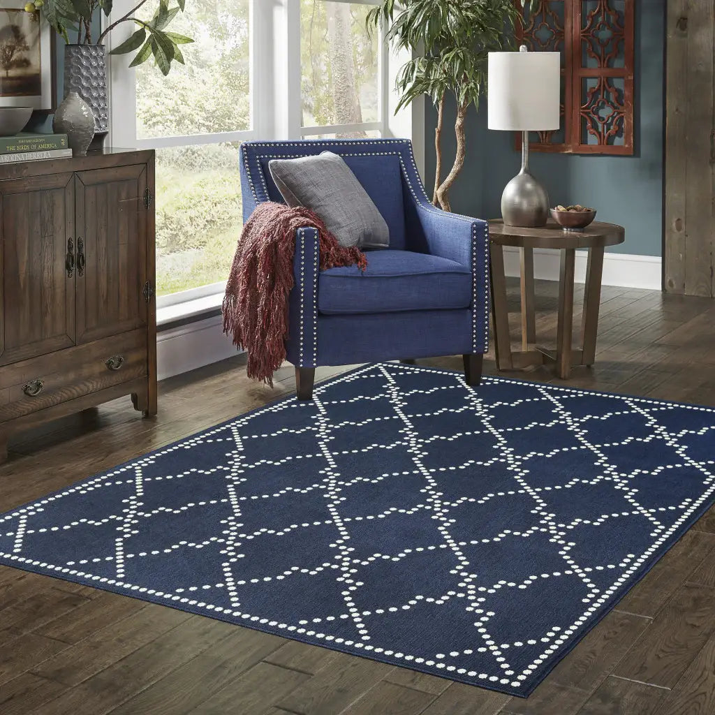 2' X 4' Blue and Ivory Geometric Stain Resistant Indoor Outdoor Area Rug - Homeroots - Flyclothing LLC