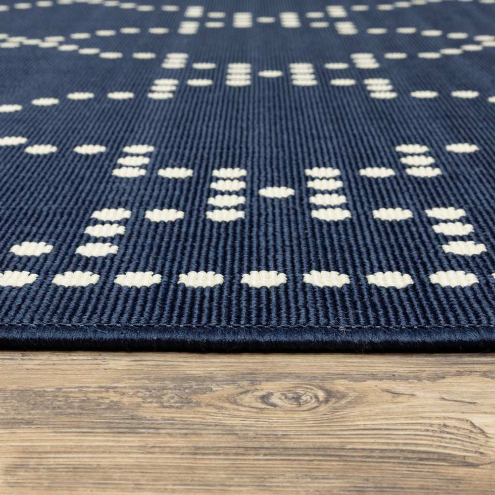 2' X 4' Blue and Ivory Geometric Stain Resistant Indoor Outdoor Area Rug - Homeroots - Flyclothing LLC