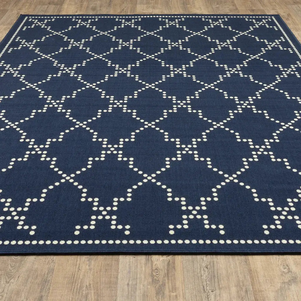 2' X 4' Blue and Ivory Geometric Stain Resistant Indoor Outdoor Area Rug - Homeroots - Flyclothing LLC