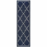 2' X 8' Blue and Ivory Geometric Stain Resistant Indoor Outdoor Area Rug - Homeroots - Flyclothing LLC