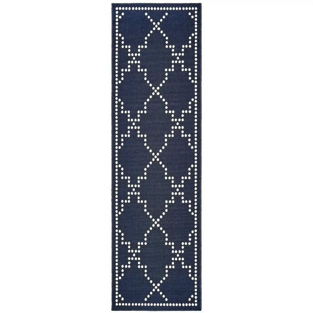 2' X 8' Blue and Ivory Geometric Stain Resistant Indoor Outdoor Area Rug - Homeroots - Flyclothing LLC