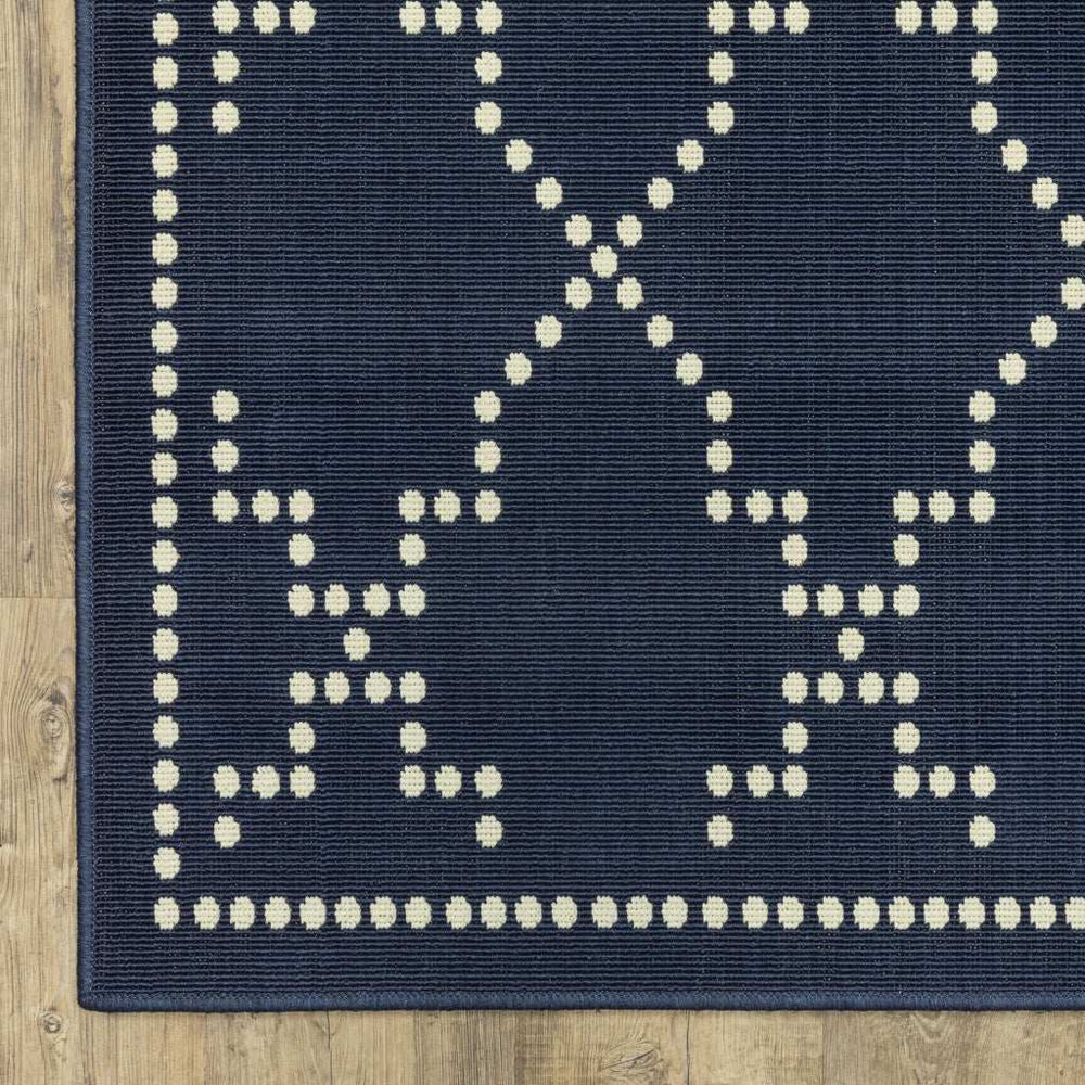 2' X 8' Blue and Ivory Geometric Stain Resistant Indoor Outdoor Area Rug - Homeroots - Flyclothing LLC