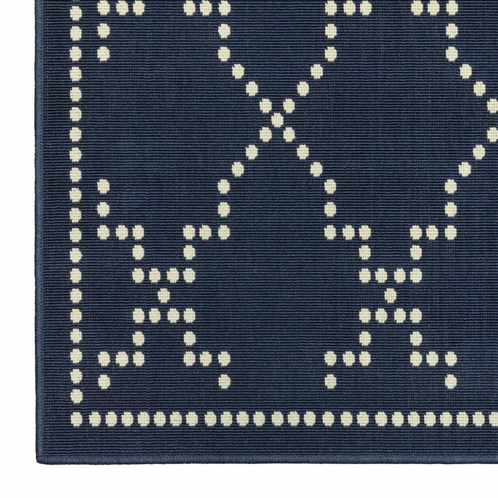 2' X 8' Blue and Ivory Geometric Stain Resistant Indoor Outdoor Area Rug - Homeroots - Flyclothing LLC
