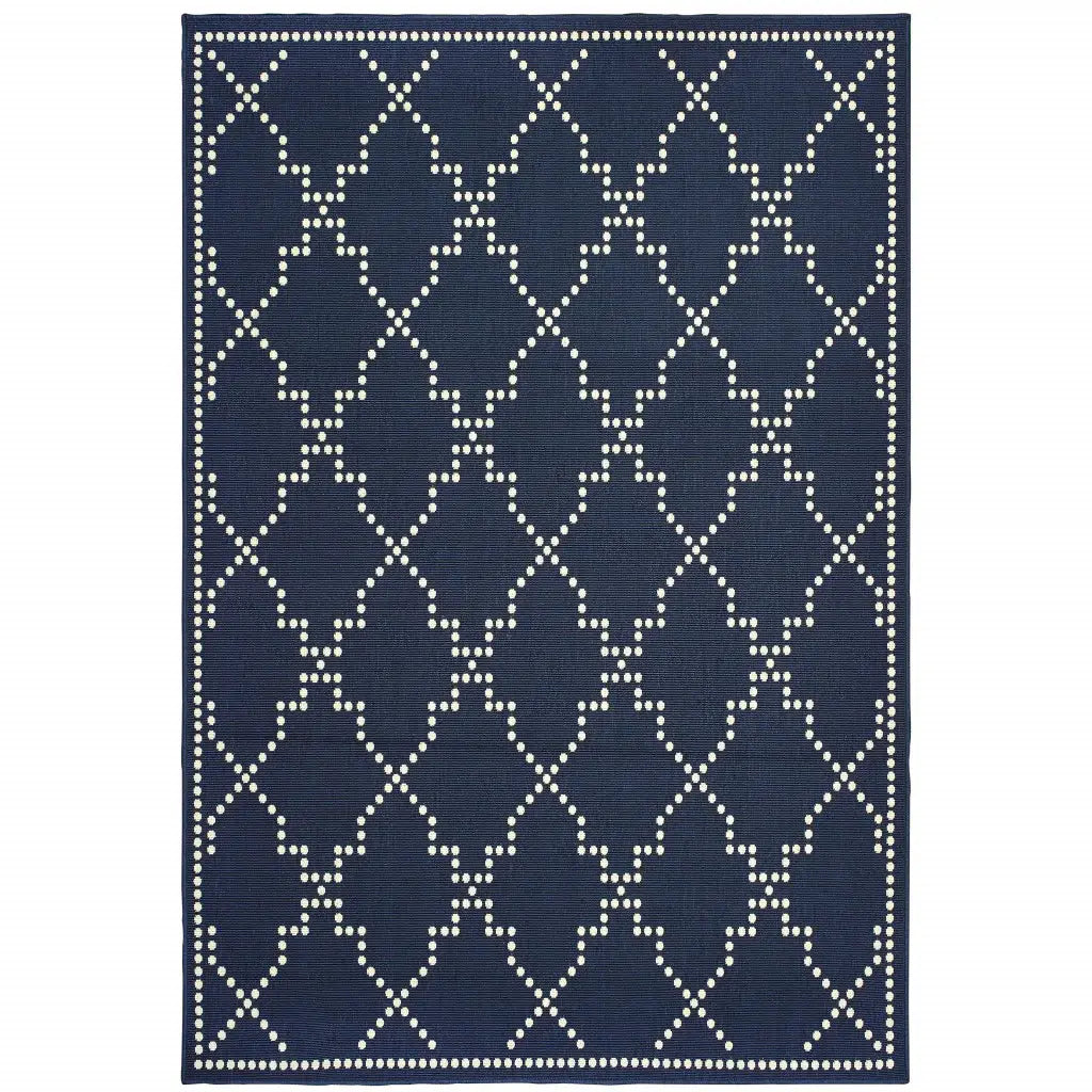 4' X 6' Blue and Ivory Geometric Stain Resistant Indoor Outdoor Area Rug - Homeroots - Flyclothing LLC