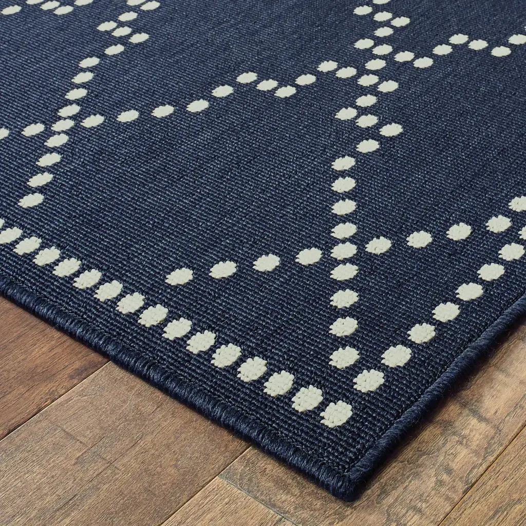 7' X 10' Blue and Ivory Geometric Stain Resistant Indoor Outdoor Area Rug - Homeroots - Flyclothing LLC