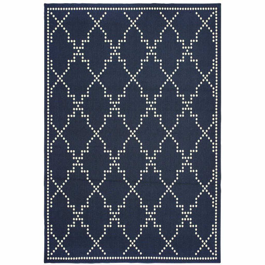 9' X 13' Blue and Ivory Geometric Stain Resistant Indoor Outdoor Area Rug - Homeroots - Flyclothing LLC
