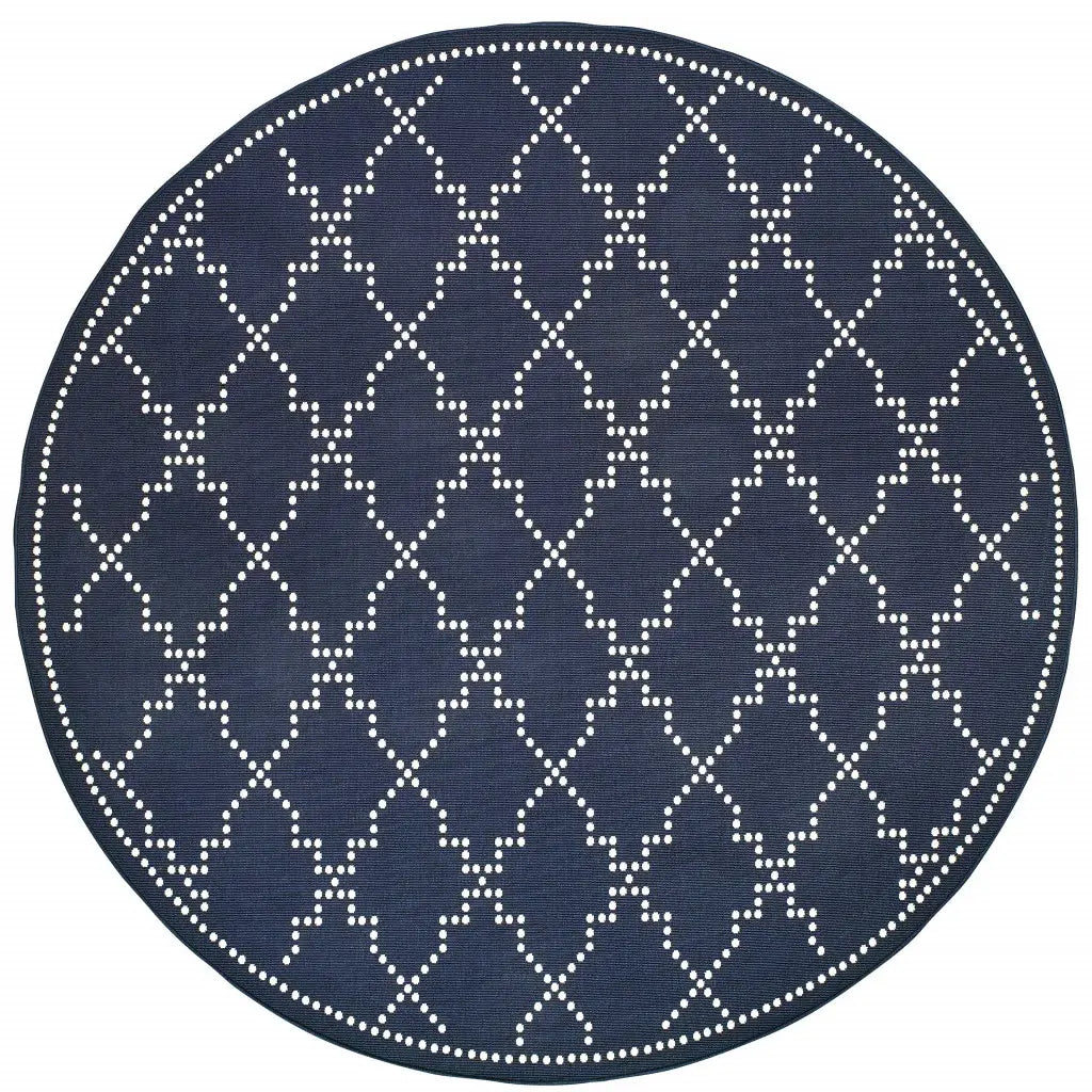 8' X 8' Blue and Ivory Round Geometric Stain Resistant Indoor Outdoor Area Rug - Homeroots - Flyclothing LLC