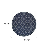 8' X 8' Blue and Ivory Round Geometric Stain Resistant Indoor Outdoor Area Rug - Homeroots