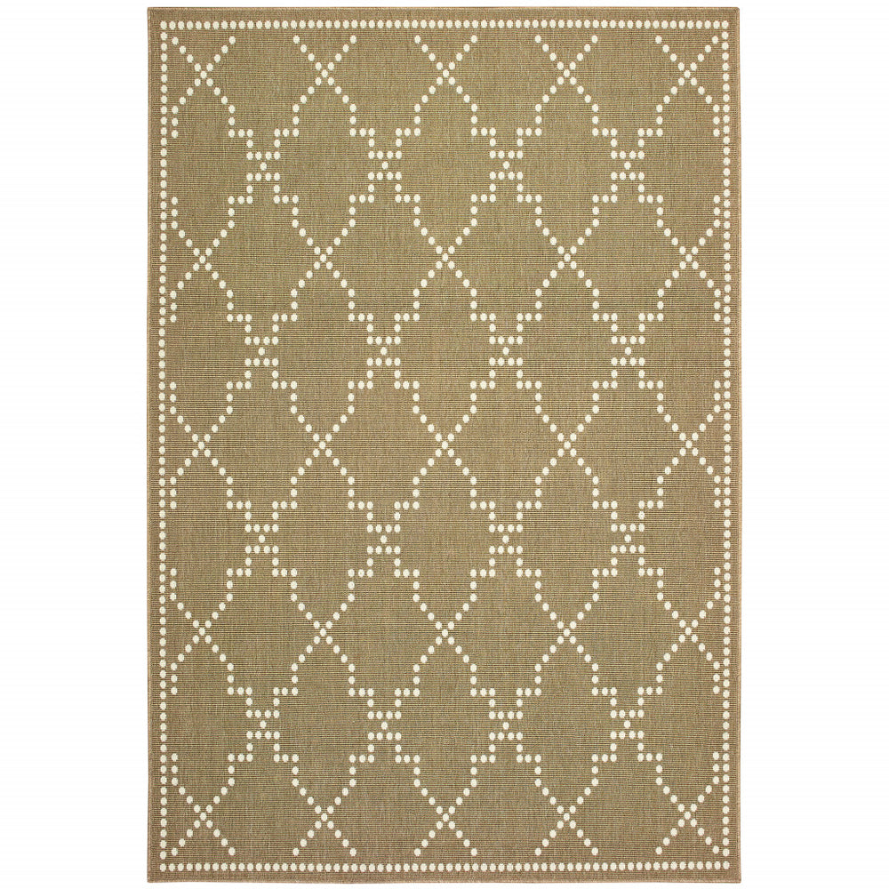 2' X 4' Tan Geometric Stain Resistant Indoor Outdoor Area Rug - Homeroots