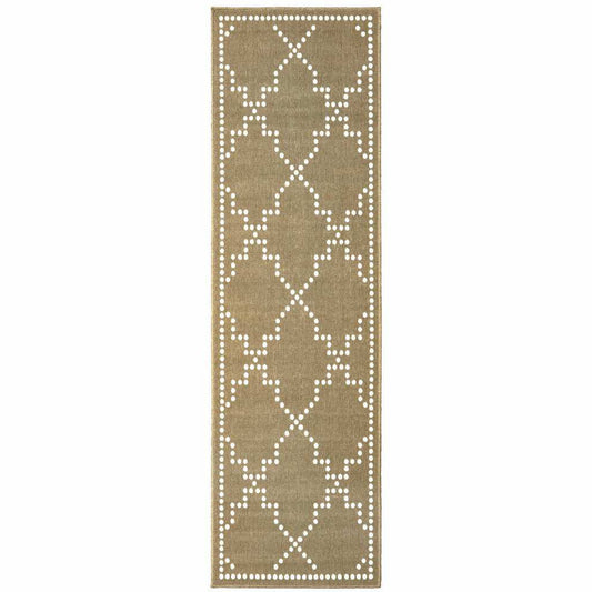 2' X 8' Tan Geometric Stain Resistant Indoor Outdoor Area Rug - Homeroots - Flyclothing LLC