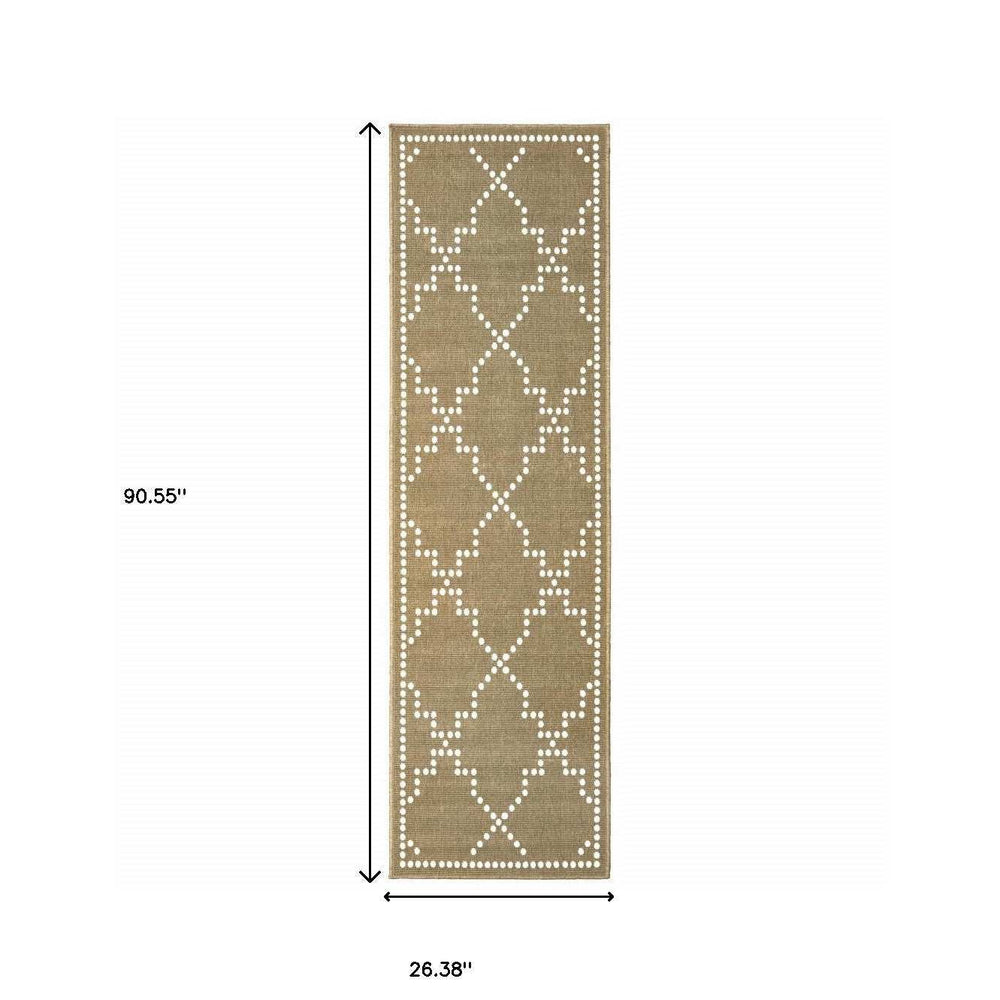 2' X 8' Tan Geometric Stain Resistant Indoor Outdoor Area Rug - Homeroots - Flyclothing LLC