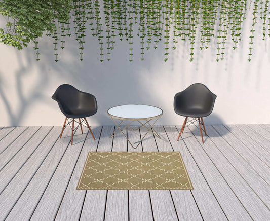 4' X 6' Tan Geometric Stain Resistant Indoor Outdoor Area Rug - Homeroots - Flyclothing LLC